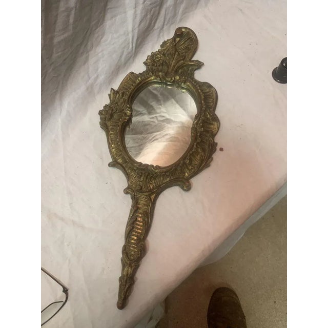 Wooden and Bronze Hand Mirror For Sale - Image 6 of 6