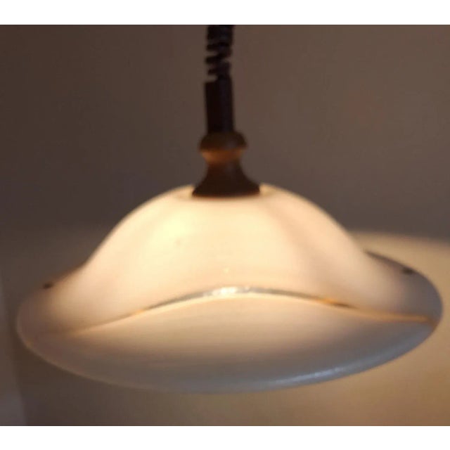 Wood Vintage Height-Adjustable German Ceiling Lamp with Plastic Shade on an Oak Wood Mount from Aro-Leuchten, 1980s For Sale - Image 7 of 9