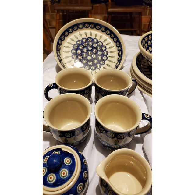 Boleslawiec Polish Pottery Peacock Pattern Dinnerware - 16 Piece Set