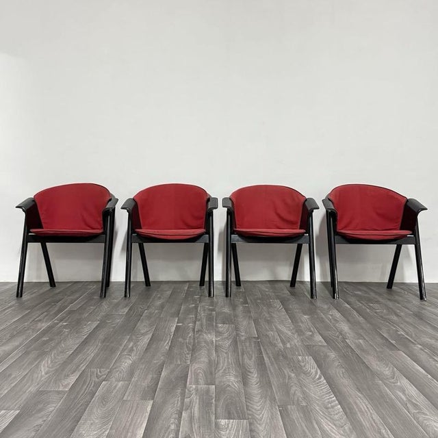 Modern Chairs in Lacquered Wood and Fabric from Pozzi & Verga, 1970s, Set of 4 For Sale - Image 11 of 18