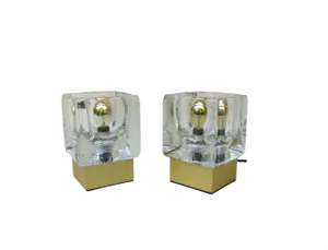 Small Vintage Gold-Colored Anodized Aluminum and Glass Table Lamps from Peill & Putzler, Set of 2