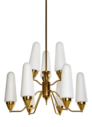 Mid-Century Scandinavian Modern Chandelier in Brass and Opaline Glass