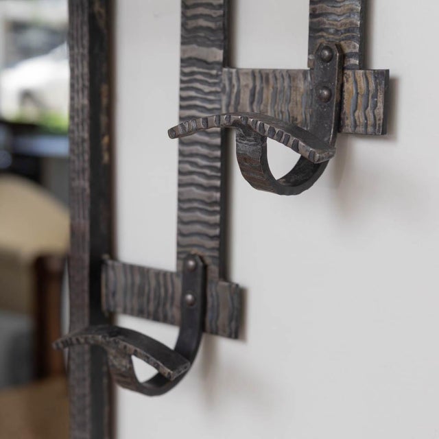 1930s French Art Deco Iron Wall Rack With Mirror For Sale - Image 9 of 12