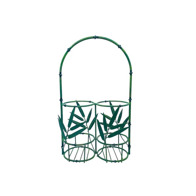 Hollywood Regency Vintage 1980’s Verdigris Metal Bamboo Bottle Holder For Sale - Image 3 of 4