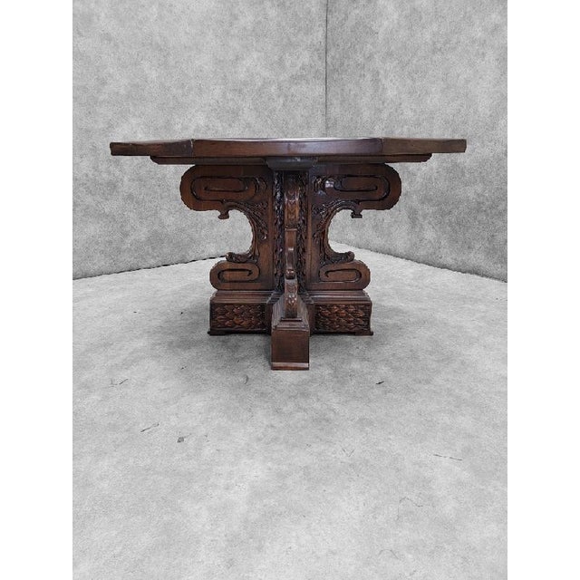 Wood Antique Italian Baroque Style Carved Mahogany Octagonal Center/Library Table For Sale - Image 7 of 7