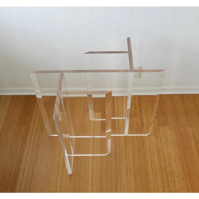 Transparent Les Prismatique Style Lucite Geometric Labyrinth Dining Table Base For Sale - Image 8 of 12