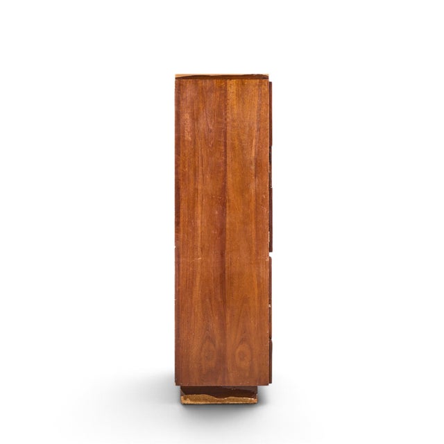 Lane Furniture Lane Staccato Brutalist Mid Century Walnut Armoire Highboy Dresser For Sale - Image 4 of 9