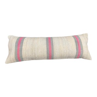 Turkish Hemp Pillow Cushion Natural Beige Gray Cushion Cover 14"x40" For Sale