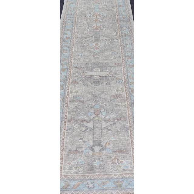 Turkish Oushak Runner in Soft Gray With Light Blue and Taupe 2'8 X 14'0 For Sale In Atlanta - Image 6 of 12