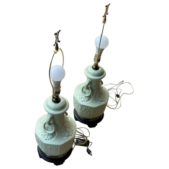 1970s 1970s Pair of Vintage Chinese Porcelain Celadon Vase Lamps For Sale - Image 5 of 7