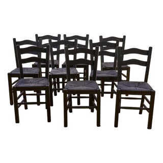 Vintage Black Wooden Chairs, Set of 9 For Sale