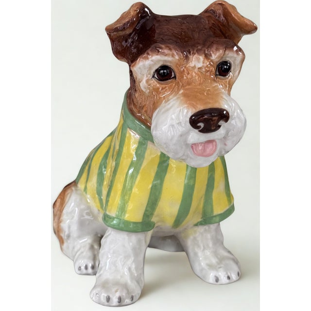 Yellow Vintage Ceramic Boston Terrier in Preppy Striped Sweater For Sale - Image 8 of 18
