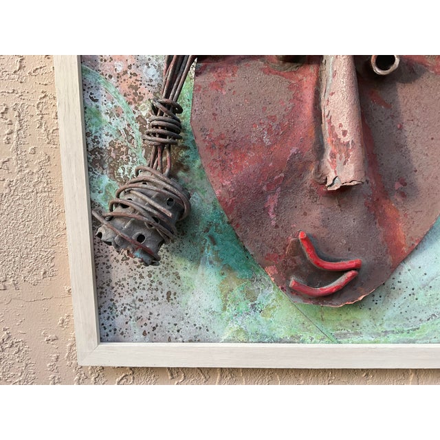 Funky Mixed Media Metal Face Sculpture Copper & Brass Brutalist Wall Art For Sale - Image 14 of 15