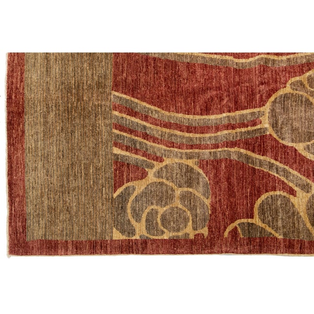 Handamde Transitional Peshawar Wool Rug in Burgundy With Allover Motif For Sale In New York - Image 6 of 10