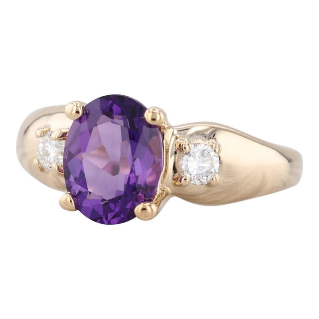 1.66ctw Oval Amethyst Diamond Ring 14k Yellow Gold Size 7.25 For Sale