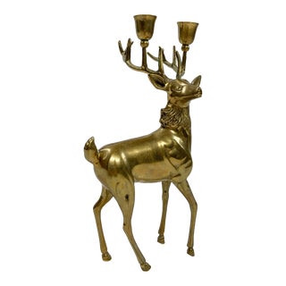 Brass Stag Deer Candlestick Holder For Sale