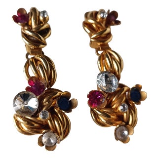 Golden Clip-on Costume Jewelry Earrings, 1980s, Set of 2 For Sale