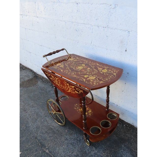 French Inlay Drop Leaf Bar Server Tea Coffee Cart 6339 For Sale - Image 14 of 18