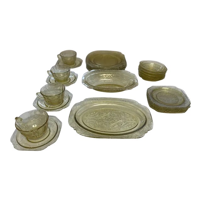 1930s Depression Wear Serving Set in Amber Glass- 24 Pieces For Sale