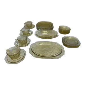 1930s Depression Wear Serving Set in Amber Glass- 24 Pieces