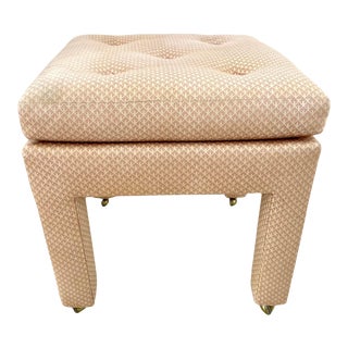 Pillow Top Tufted Ottoman on Brass Castors For Sale