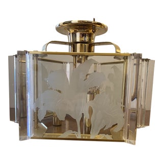 Mid-Century Fredrick Ramond Brass and Lucite Flush Mount For Sale