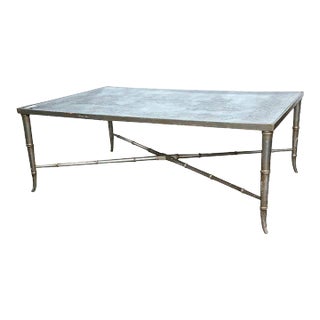 Maison Jansen Eglomise Chinoiserie Mirror Top Faux Bamboo Coffee Table For Sale