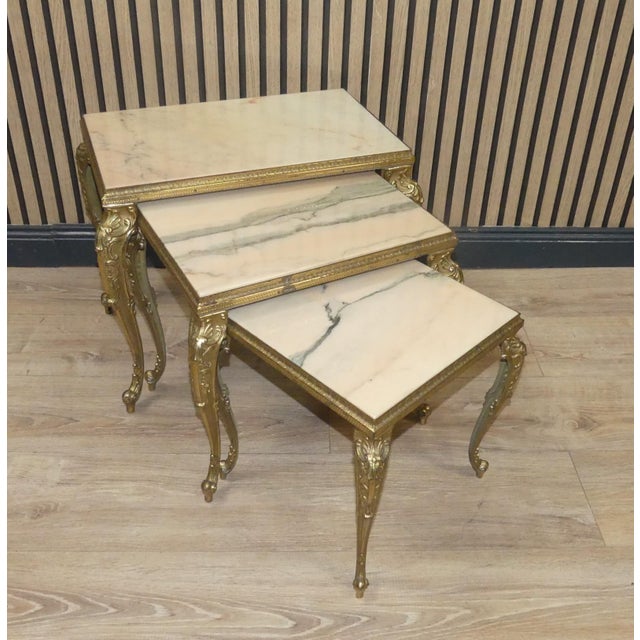 Beige Hollywood Regency Nesting Tables in Marble, 1960s, Set of 3 For Sale - Image 8 of 12