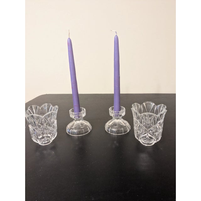 Set of 2 vintage Shannon Crystal Hurricane Candle Holders. Height 6.5" tall and made of 24% lead crystal. A pair of...