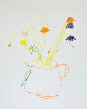 "Painting Flowers to Fight Off Anxiety (Dead Flowers in a Water Jug)" Original Floral Oil Stick Painting by Simon Findlay