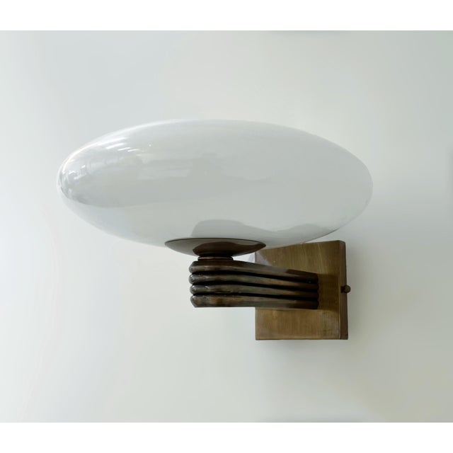 Fabio Ltd 21st Century Bronzed and Glossy White Glass Shade Deco Sconce by Fabio LTD For Sale - Image 4 of 6