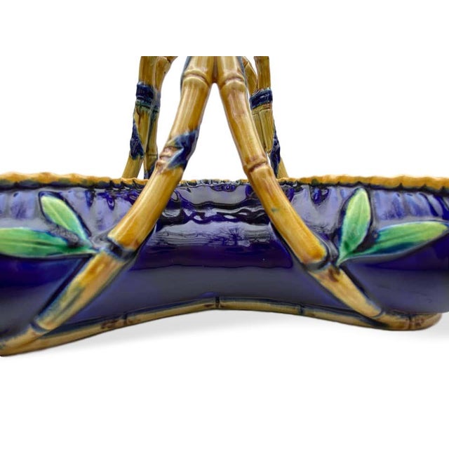 Ceramic George Jones Majolica 'Rose Basket' in Cobalt Blue, Circa 1872 For Sale - Image 7 of 11