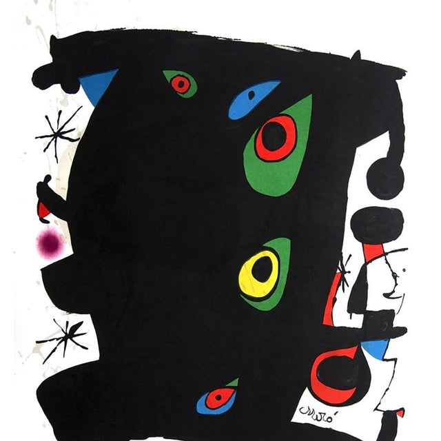Joan Miro Omnium Cultural Exhibition Poster Barcelona, Spain 1974 Lithograph 28.7 x 21.3 in. Signed in plate Framed