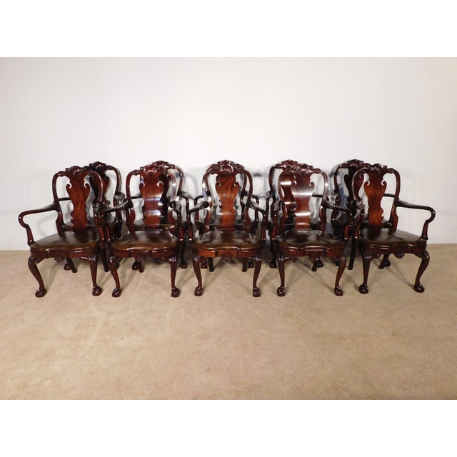 Set of 10 Kindel Winterthur Mahogany Queen Anne Ball Claw Dining Arm Chairs For Sale - Image 11 of 17