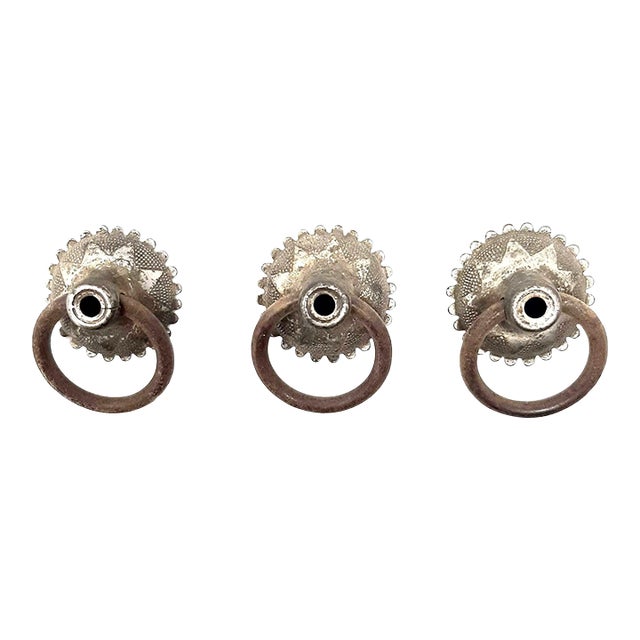 Late 19th Century Sunflower Star Rustic Iron Ring Pull Set of 3 For Sale