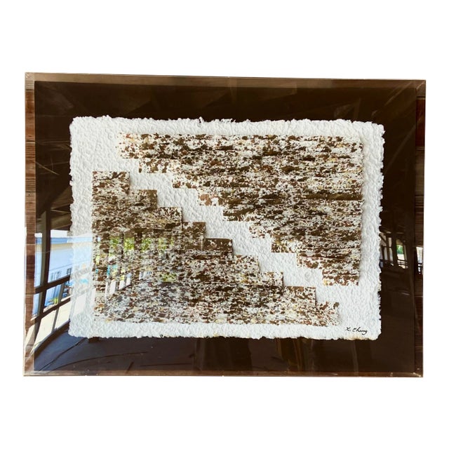 Late 20th Century Abstract Paper Installation Wall Art, Framed in a Lucite Shadow Box For Sale