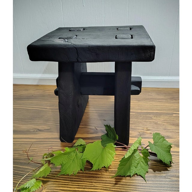 Yakisugi -Shou Sugi Ban Charred Barnwood Stool, Reclaimed Accent Table, Wabi Sabi Plant Stand For Sale In Buffalo - Image 6 of 13
