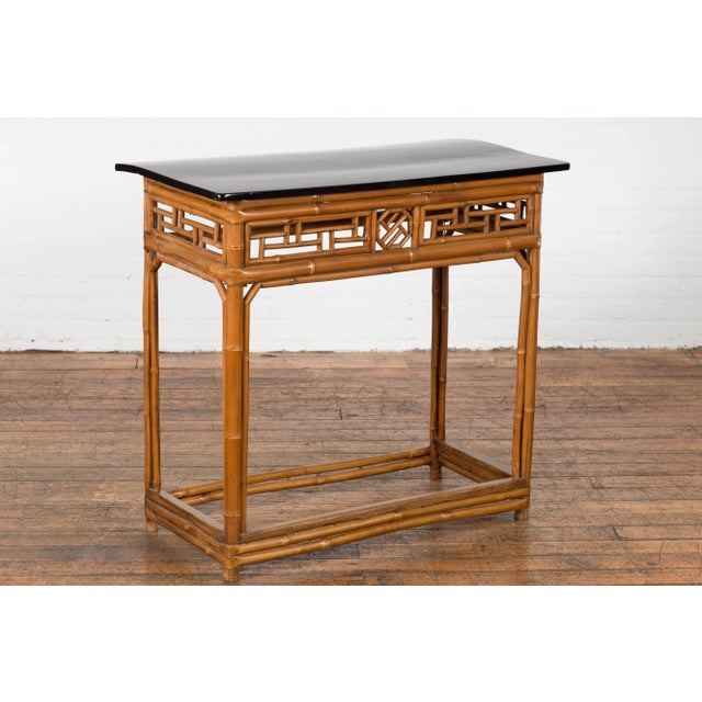 Chinese Late Qing Dynasty Bamboo Console Table with Black Lacquered Top For Sale - Image 4 of 13