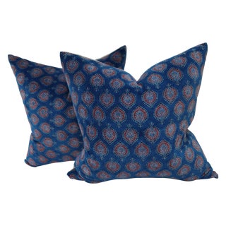 Block Print Velvet Pillows- A Pair For Sale