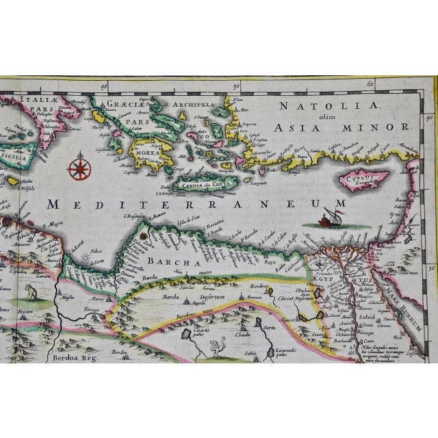 Green "Nova Barbariae Descriptio", a 17th Century Hand-Colored Map of North Africa For Sale - Image 8 of 8