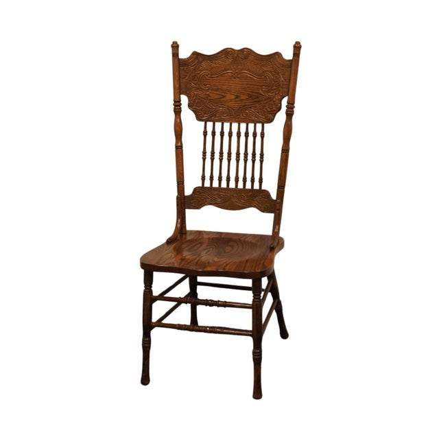 HIGH END VINTAGE Solid Oak Pressed Back Rustic Country Style Dining Side Chair 45" High 19.75" Wide 24.5" Deep Seat:...