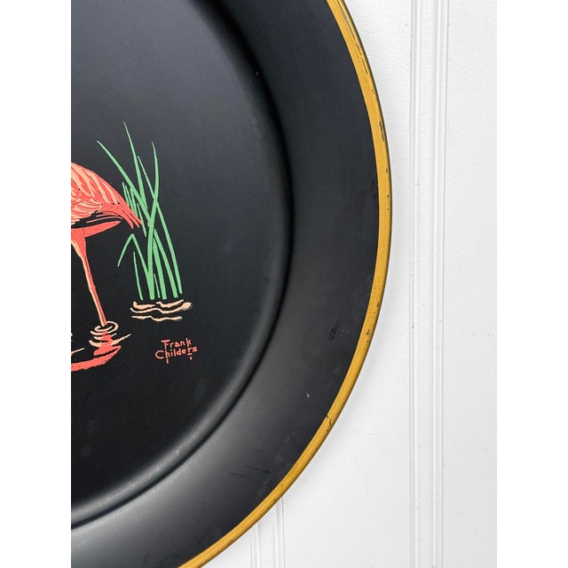 Metal Mid-Century Florida Regency Flamingo Metal Round Serving Tray Wall Art - 19" For Sale - Image 7 of 9