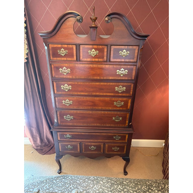 Chestnut Dixie Furniture Chippendale Mahogany 4 Poster Queen Bed, 2 Nightstands, and 1 Highboy Dresser For Sale - Image 8 of 18