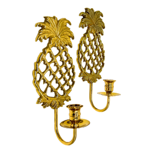 Pair of Virginia Metalcrafters Brass Pineapple Wall Sconces – Contemporary Colonial Style