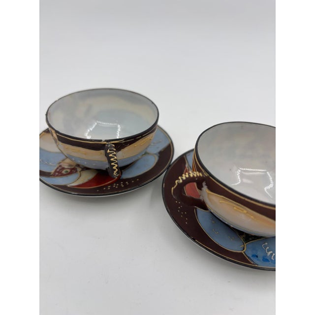 Japanese Meiji Hand-Painted Satsuma Ceramic Mocha Cups, 1890s, Set of 4 For Sale - Image 6 of 14