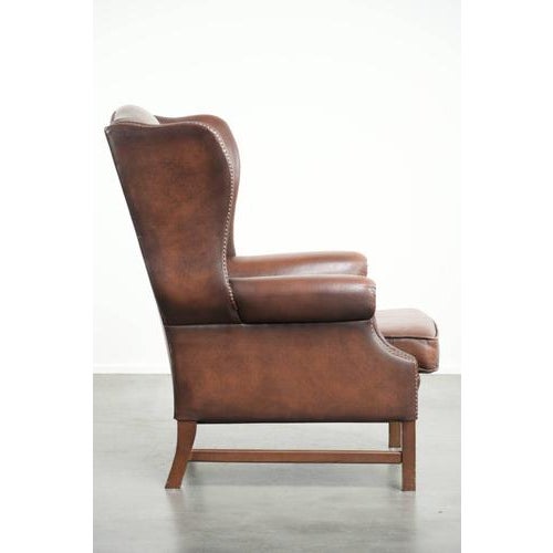 English Cowhide Wing Armchair For Sale - Image 3 of 12