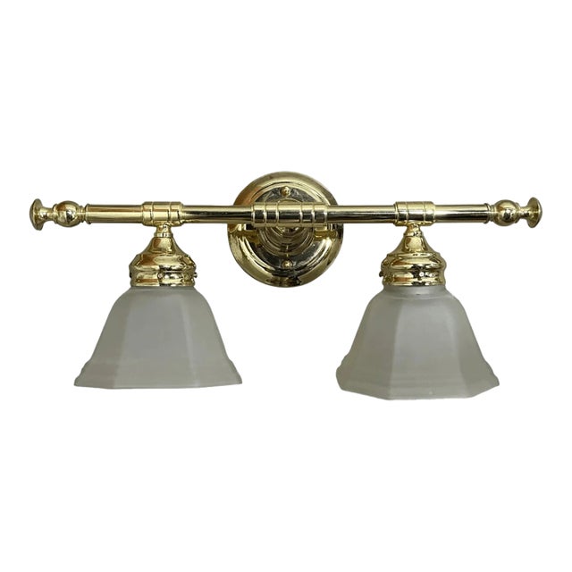 Vintage Traditional Style Plated Brass 2 Arm Vanity Wall Sconce For Sale