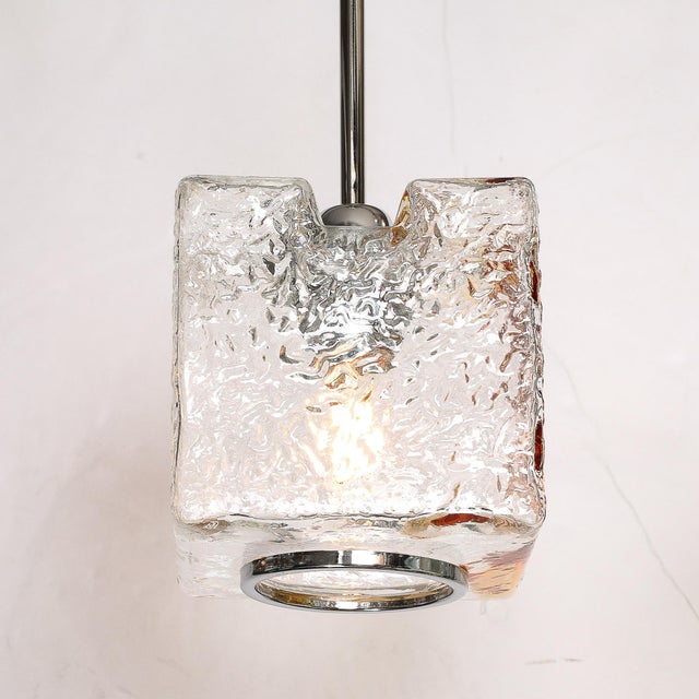 1970s Mid-Century Hand-Blown Amber Murano Glass W/ Chrome Pendant Chandelier For Sale - Image 5 of 12