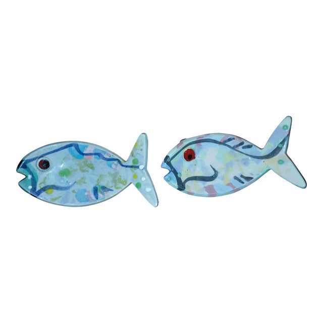 Florida Coastal Art Studio Vintage Small Bright Fish Catch All or Ring Bowl, Set of 2 For Sale