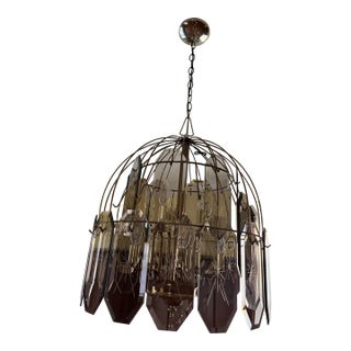 Pristine Vintage 1970s Hollywood Regency Glass Prism Chandelier For Sale